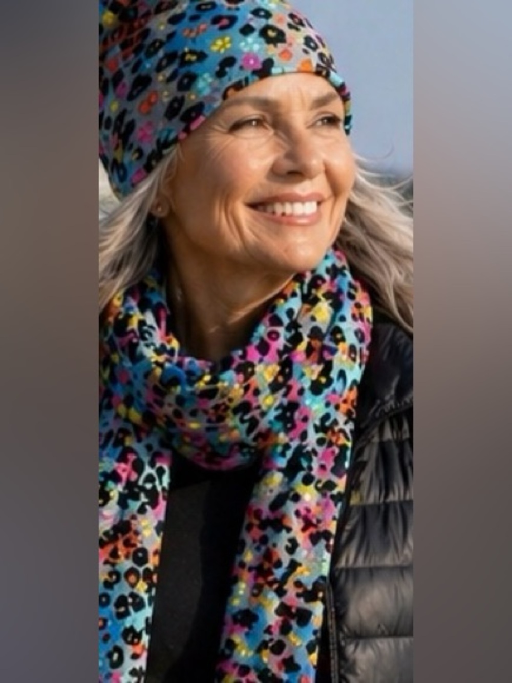 Brody Rare Multicolor Neon Leopard Beanie & Infinity Scarf 2-Piece Set Faux Fur